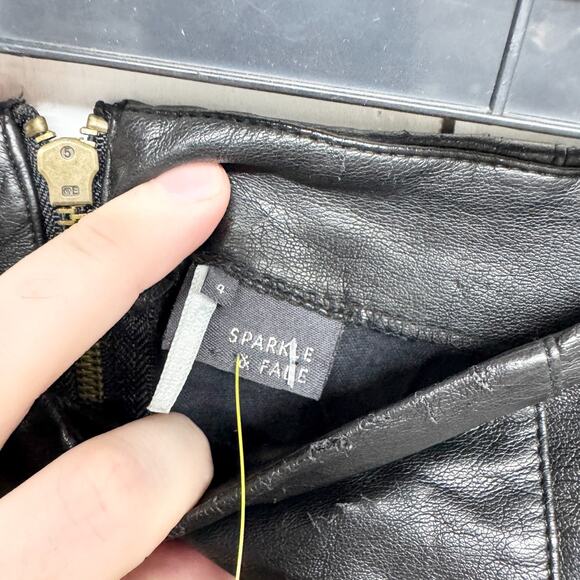 Sparkle & Fade Shorts Women 4 Black Leather Zip Back Outseam Detail Chic Goth - Picture 4 of 7